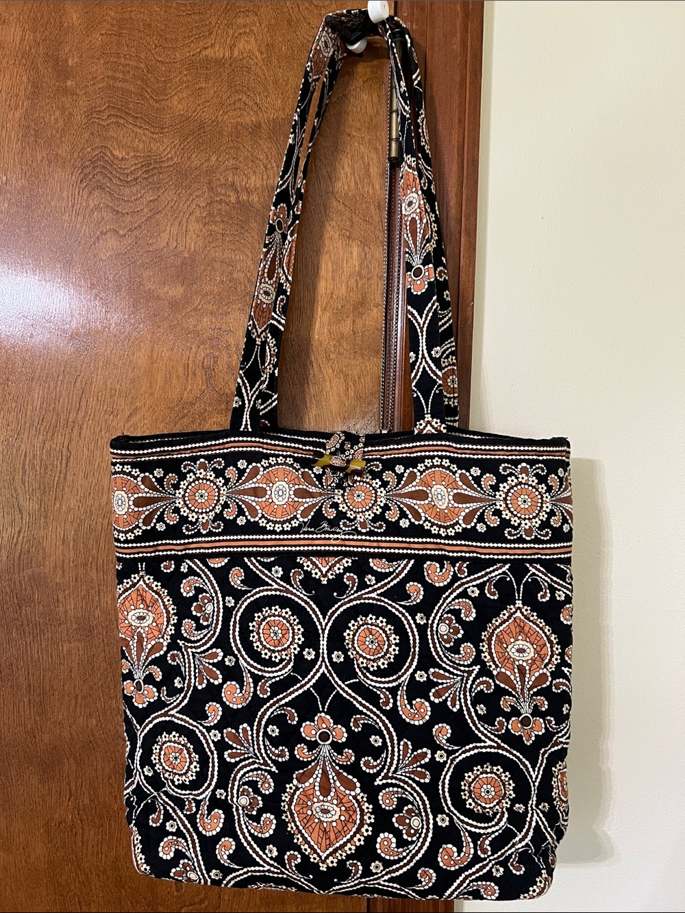 Vera Bradley Cafe Latte Black, Rust and Cream Quilted Paisley Tote